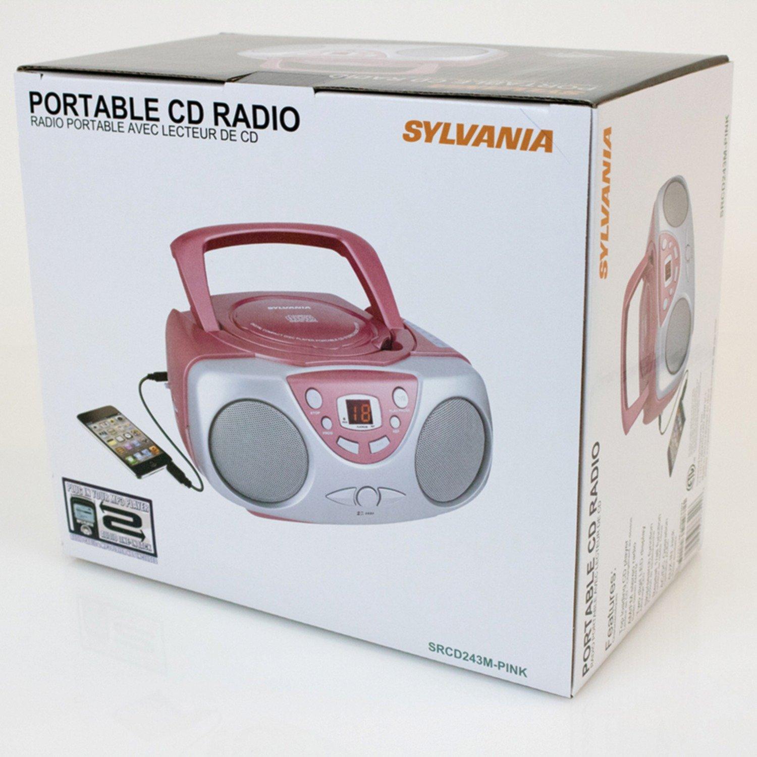 Sylvania SRCD243 Portable CD Player with AM/FM Radio, Boombox (Pink) eBay