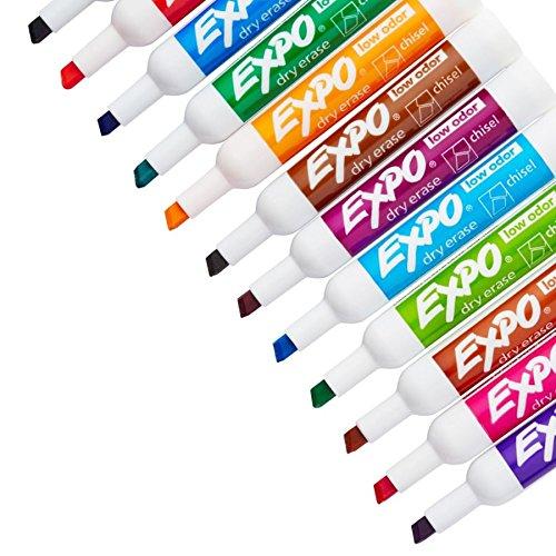 EXPO Low Odor Dry Erase Markers, Chisel Tip, Assorted Colors, Box of 12