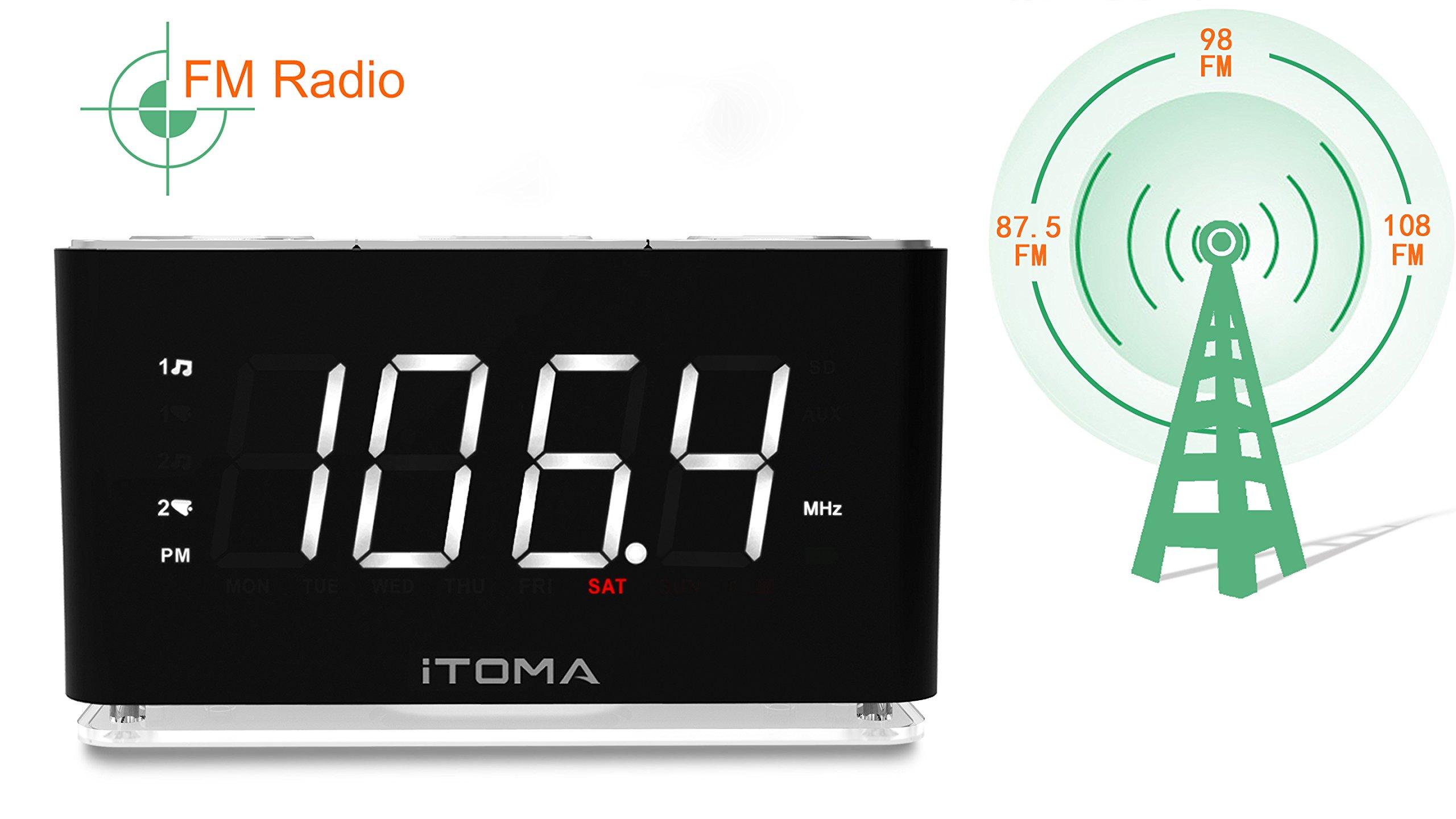 iTOMA Alarm Clock Radio, Digital FM Radio, Dual Alarm, Cell Phone USB