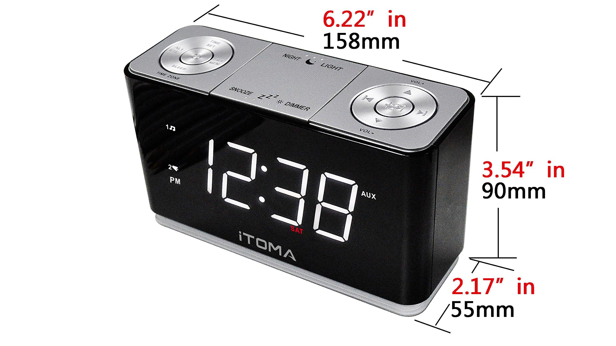 iTOMA Alarm Clock Radio, Digital FM Radio, Dual Alarm, Cell Phone USB