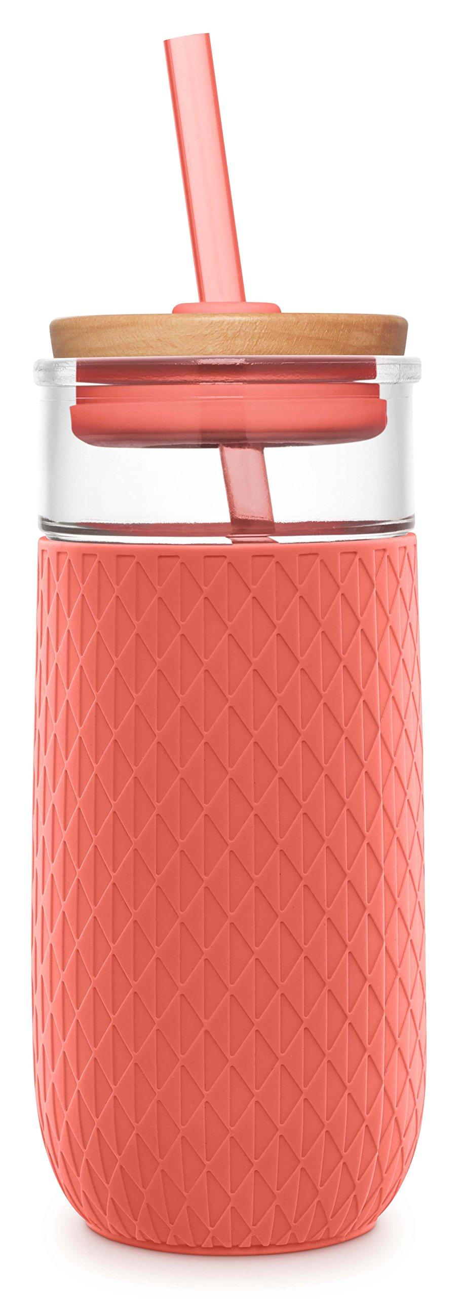 Ello Devon 20OZ Glass Tumbler with Straw, Coral, 20 Oz. | eBay