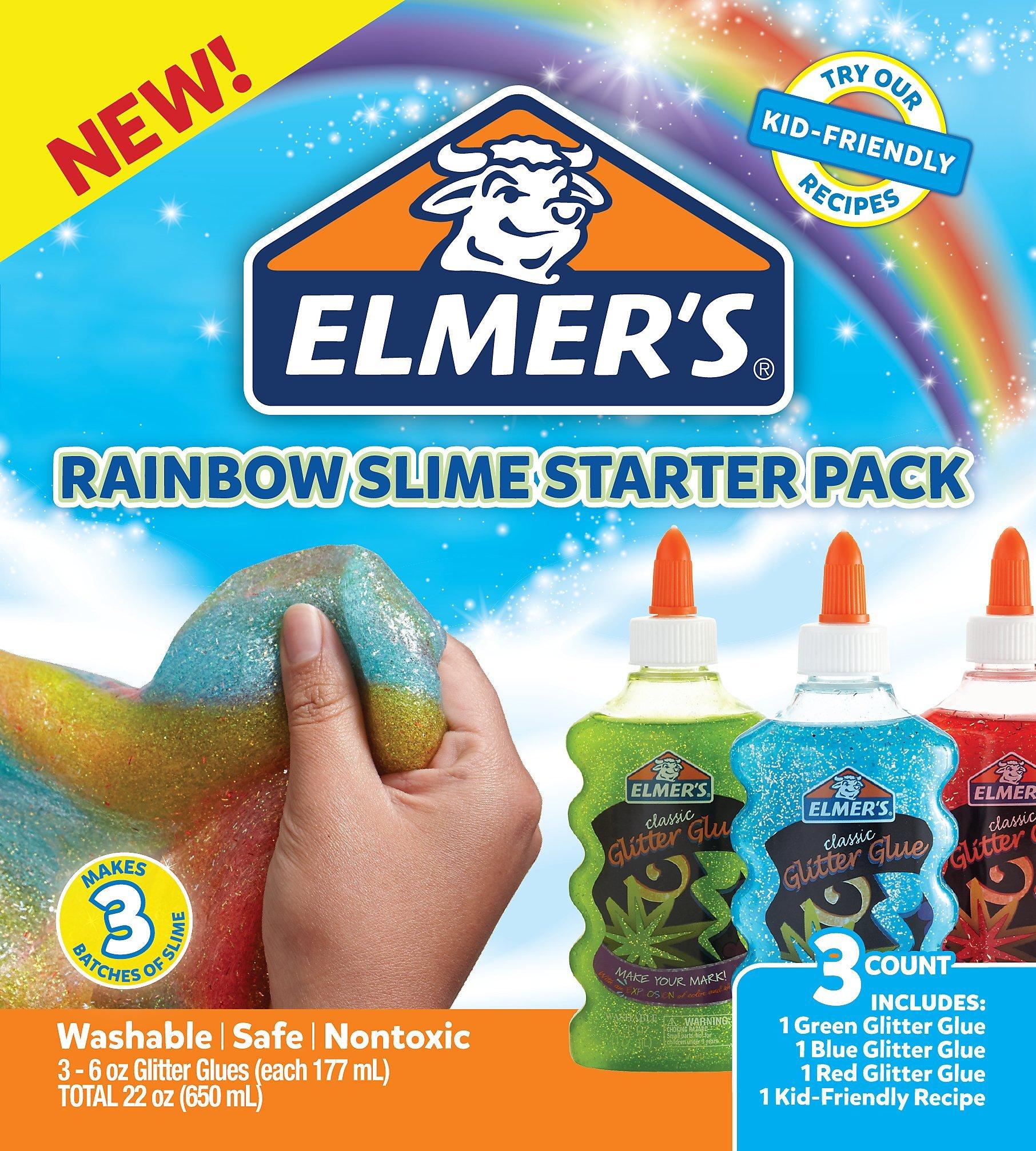 Elmer’s Rainbow Slime Starter Kit with Green, Blue and Red Glitter Glue