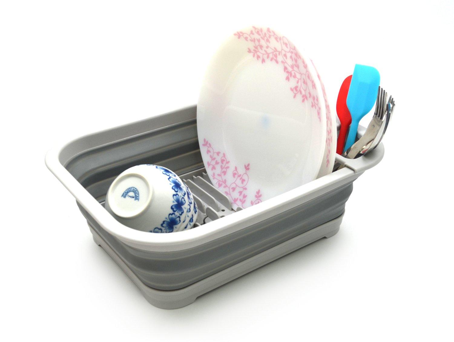 SAMMART Collapsible Dish Drainer with Drainer Board Foldable Drying