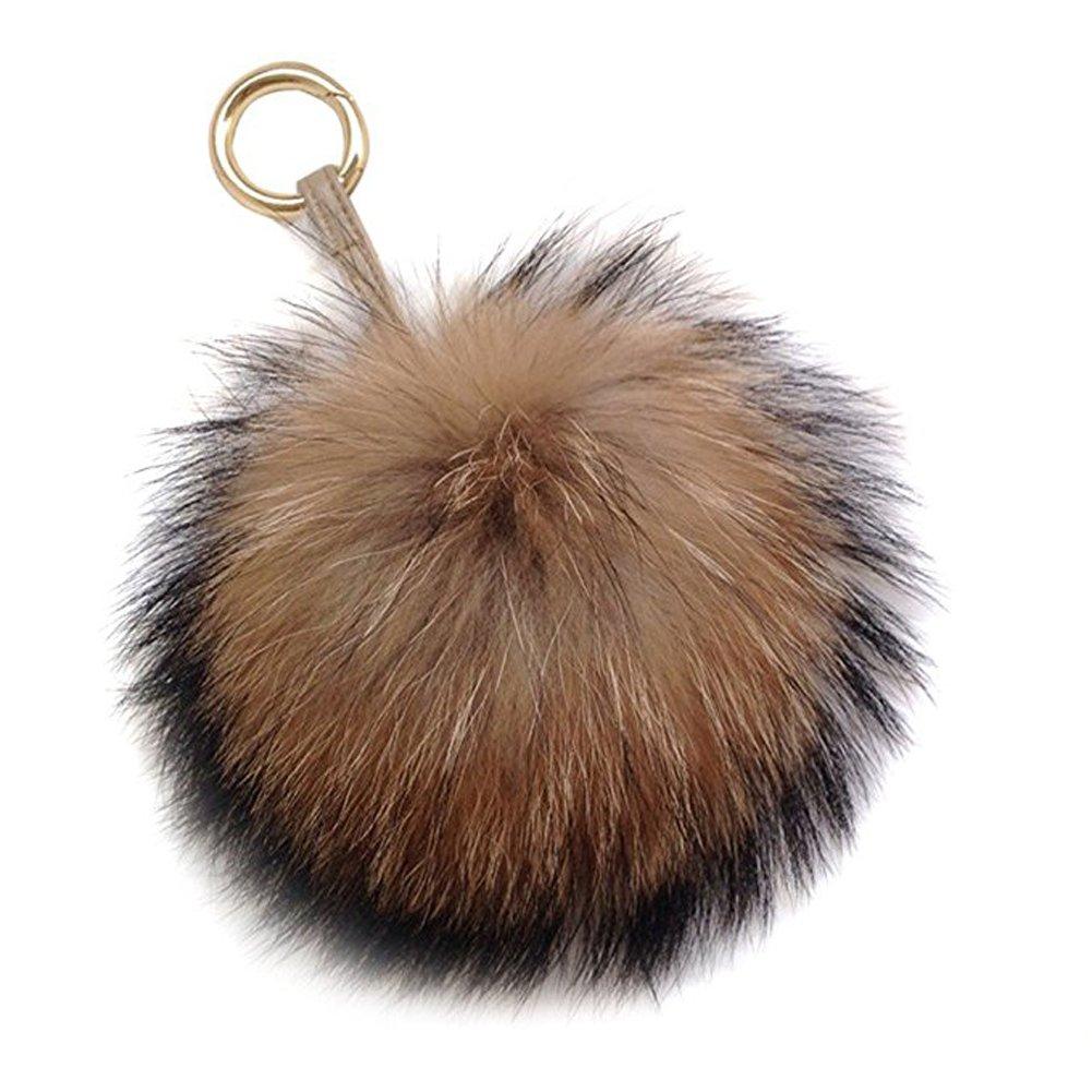 6-034-Large-Genuine-Fur-Pom-Pom-Puff-Ball-Car-Keyring-Bag-Purse-Charm-Natural