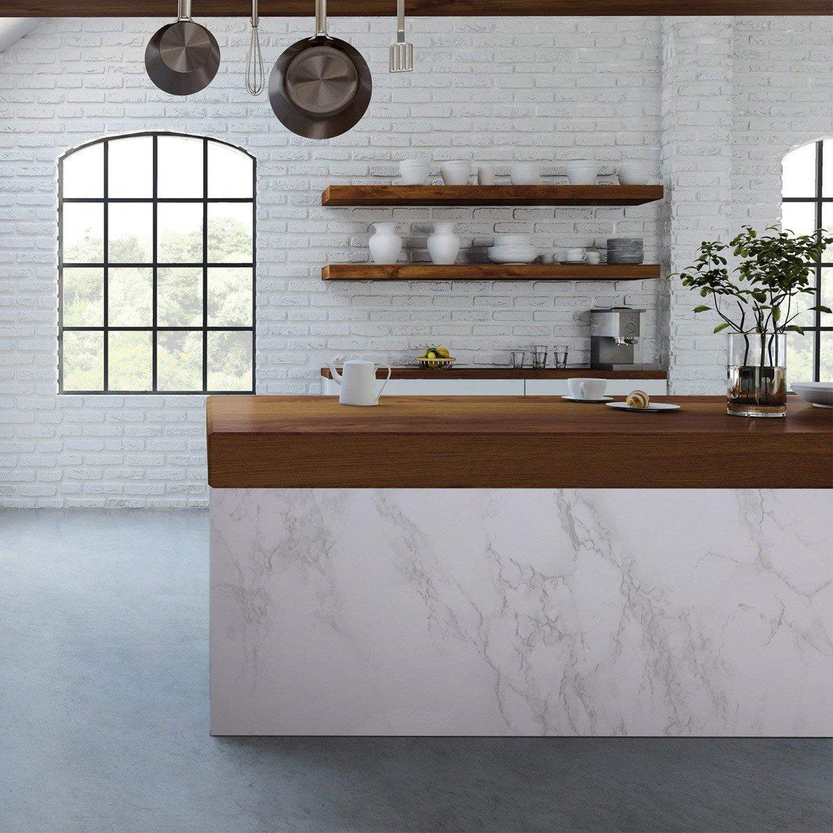 White Marble Kitchen Countertop Contact Paper Vinyl Adhesive Shelf 11