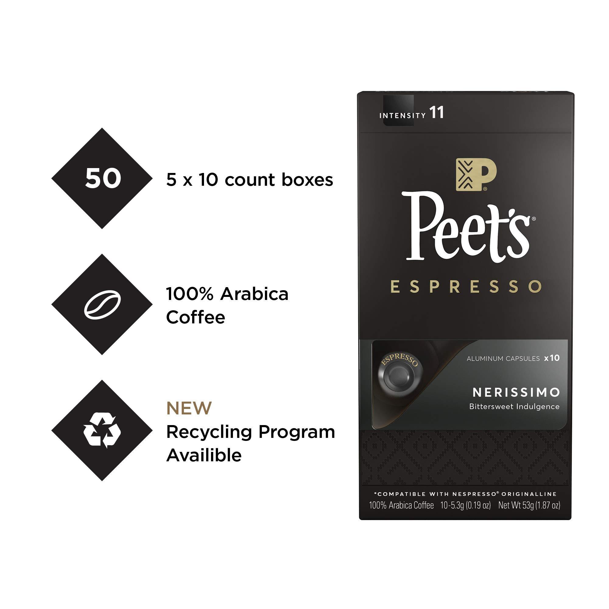 Peet's Coffee Espresso Capsules Nerissimo, Intensity 11, 50 Count
