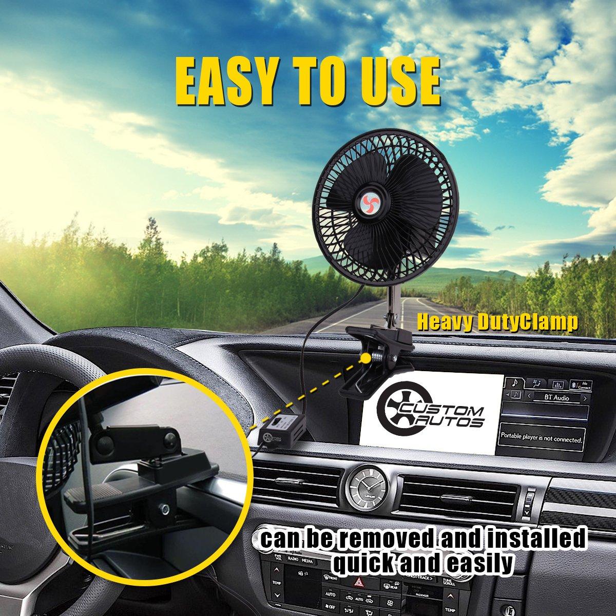 VaygWay 12V Car Oscillating Fan Clip On Portable Vehicle Fan Truck RV