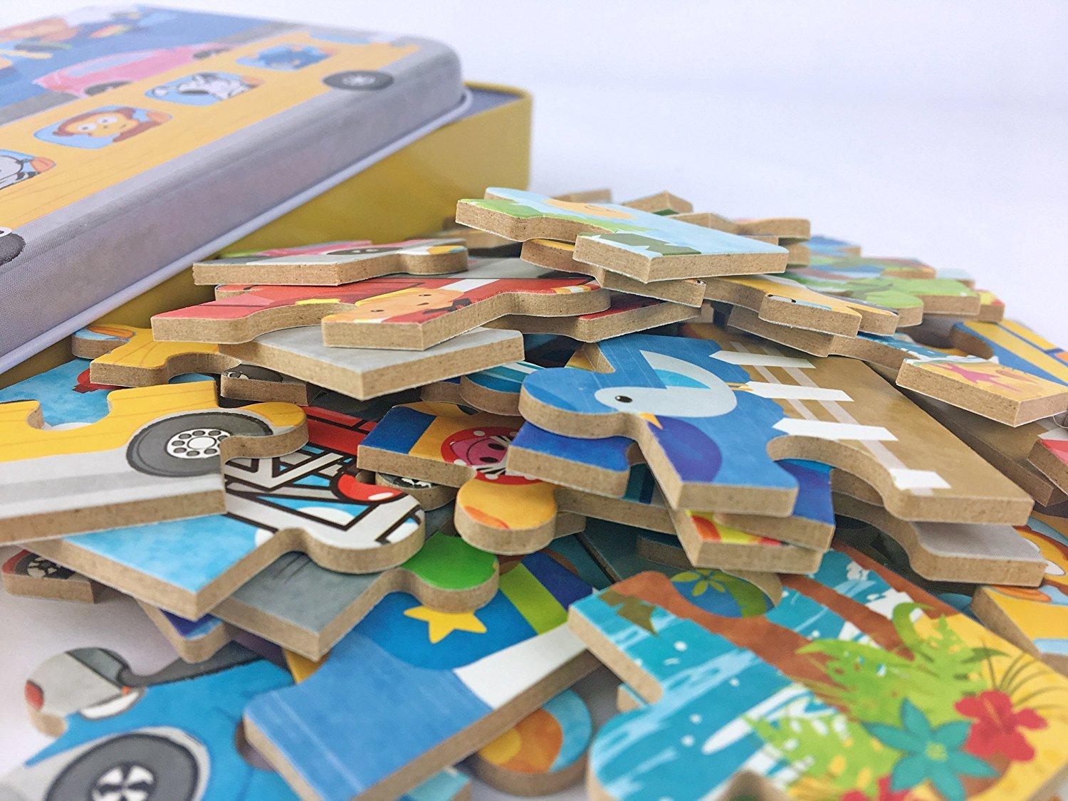 Kids Puzzles for Toddlers 3 Years, 4 in 1 Wooden Jigsaw Puzzles with a