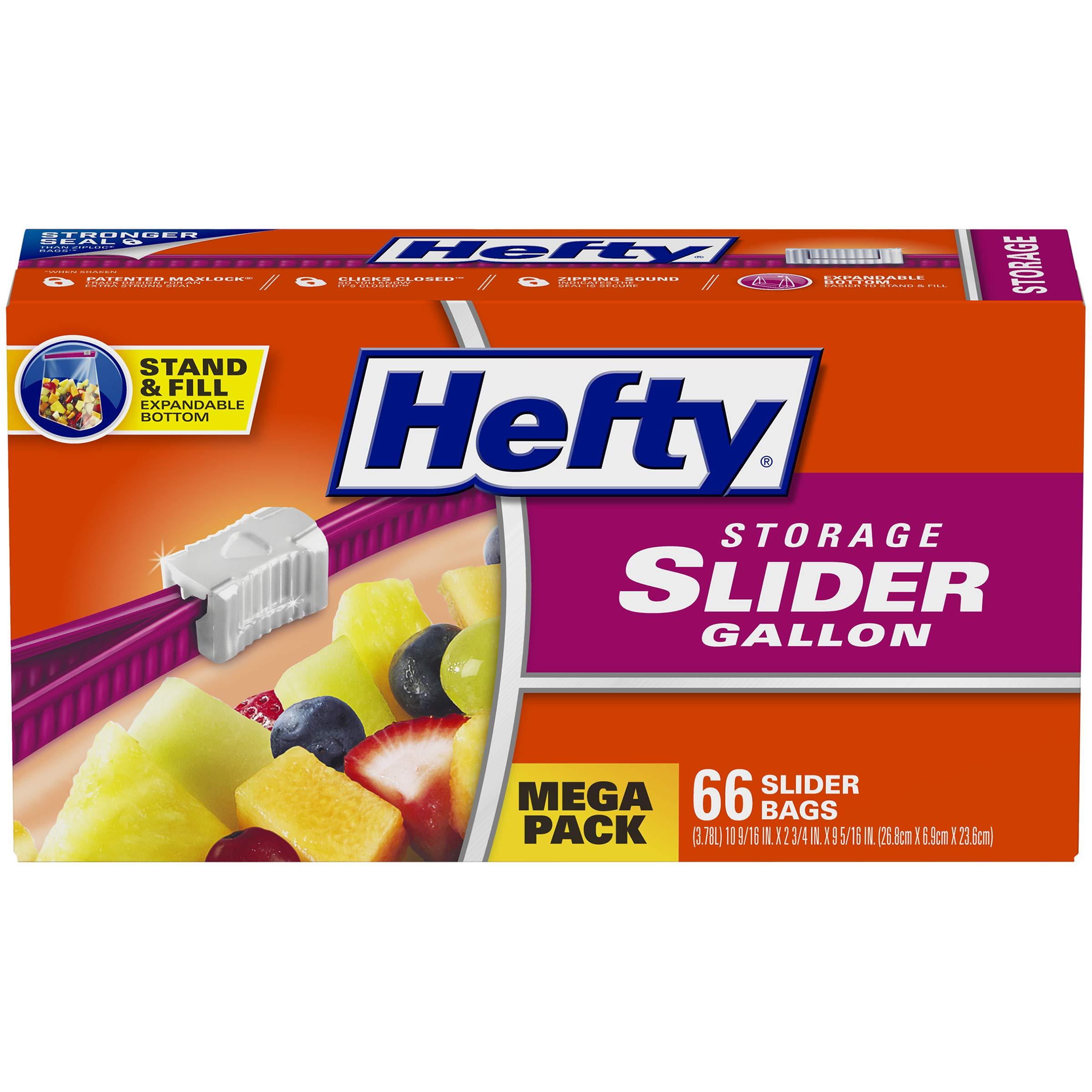 66 Count Hefty Slider Jumbo Food Storage Bags 1 Gallon Size Freezer