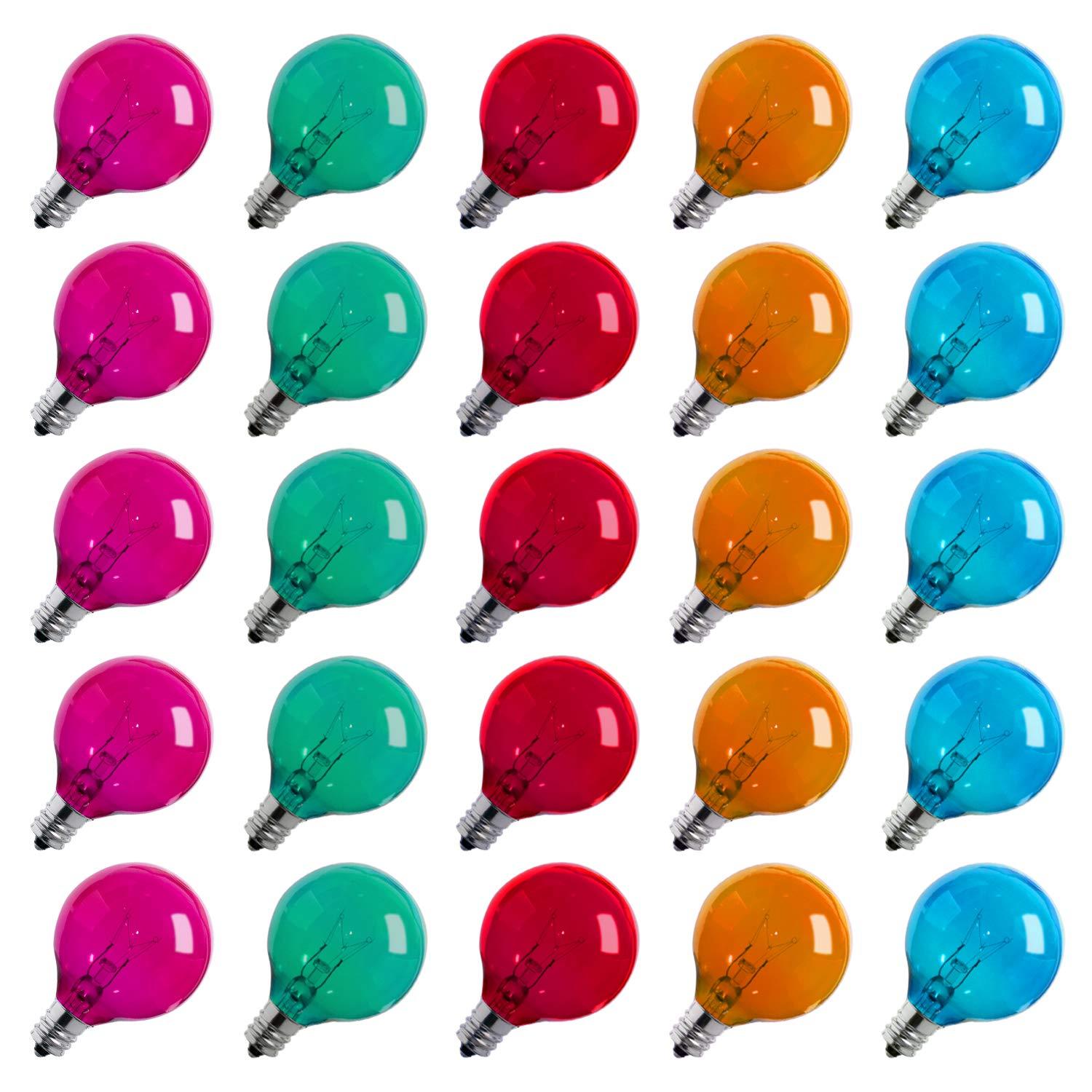 25Pack Multicolor G40 Christmas Replacement Light Bulbs, UL Listed 5